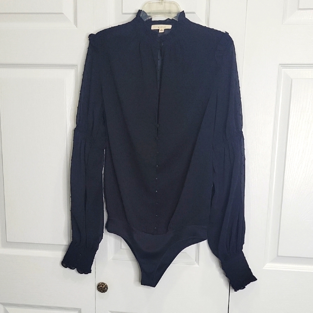 Anthropologie MABLE Label Black Swiss Dot Elegant Women's Bodysuit Sz Small
